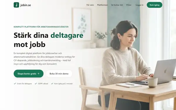 Startsidan på jobin.se