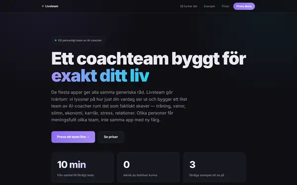 Startsidan på livsteam.se