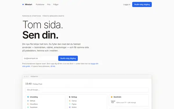 Startsidan på minstart.se