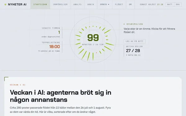Startsidan på nyheterai.se med dygnspulsen