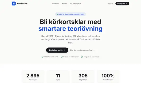 Startsidan på teorikollen.se