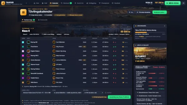 Travsims tävlingskalender med startlista, odds och anmälan